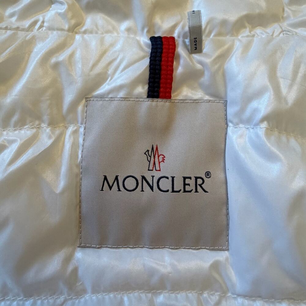Moncler Olargues Giubbotto White Down Jacket Size 2 Men’s Hooded Logo Stripe - Picture 4 of 16